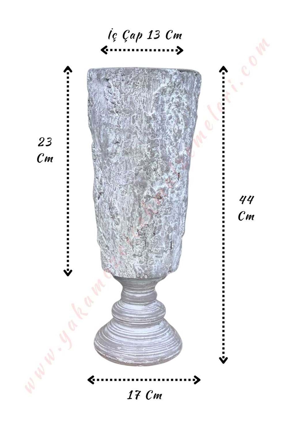 Ağaç Kabuğu Desenli Polyester Vazo 44*17 Cm - Gri