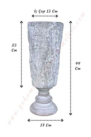 Ağaç Kabuğu Desenli Polyester Vazo 44*17 Cm - Gri