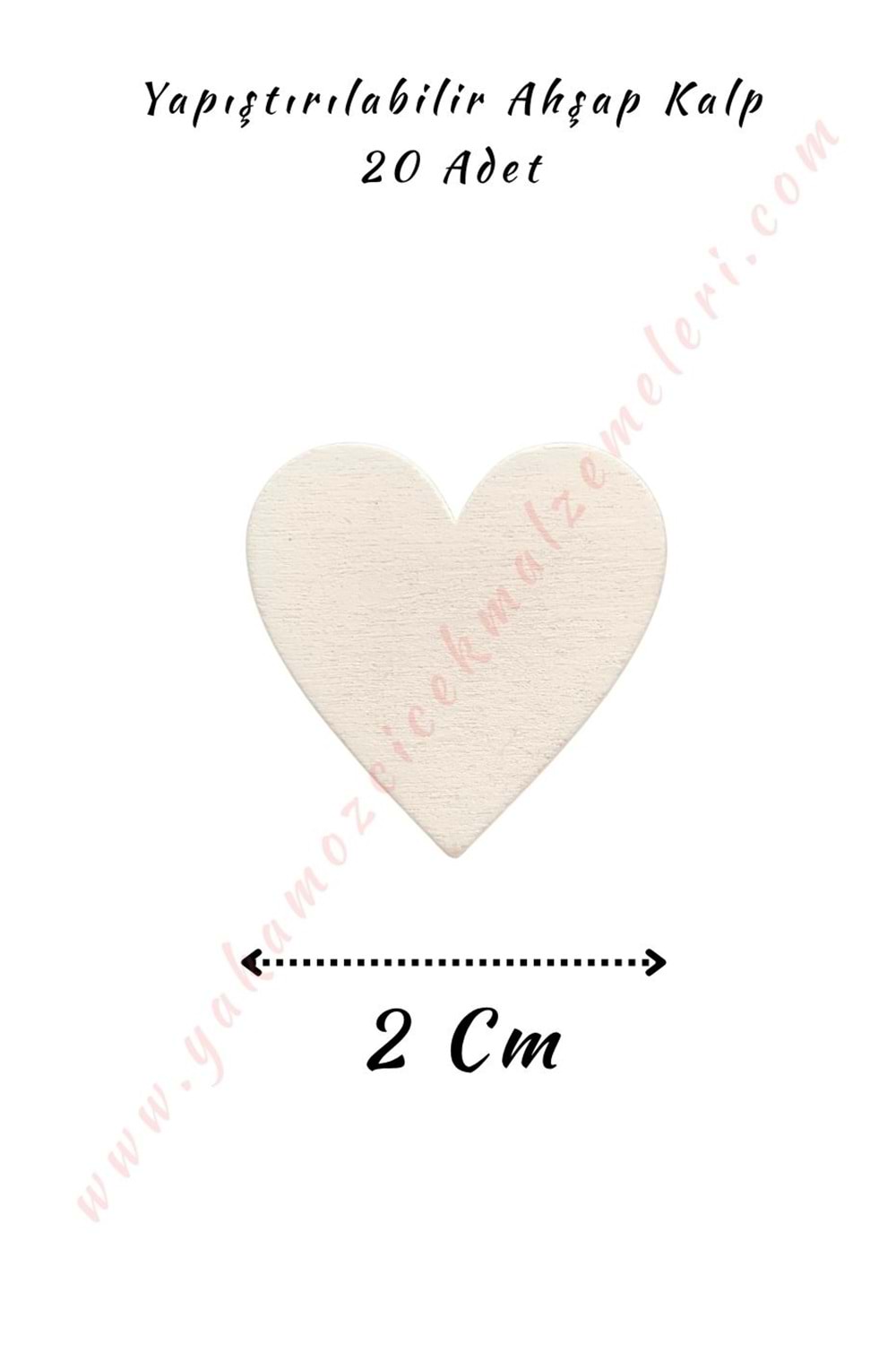 Yapıştırılabilir Ahşap Kalp 2 Cm - Beyaz
