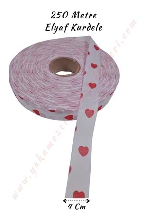 Kalp Baskılı Elyaf Kurdele 250 Metre Boy 4 Cm En Kampanya