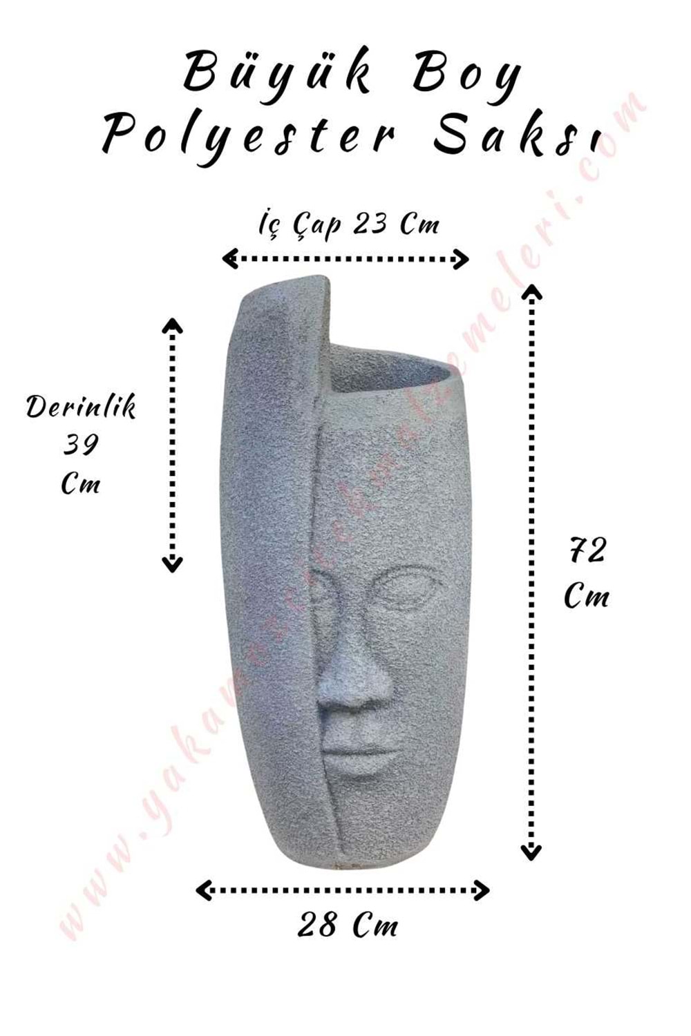 Büyük Boy Polyester Saksı Yüz Kabartmalı Çap 28 Cm Yükseklik 72 Cm