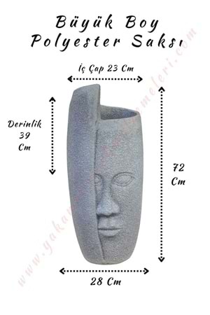 Büyük Boy Polyester Saksı Yüz Kabartmalı Çap 28 Cm Yükseklik 72 Cm