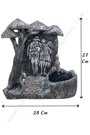 Sonsuz Aşk Skulent Kaktüs Saksısı Yaşlı Çift 28*7*27 Cm - Antrasit