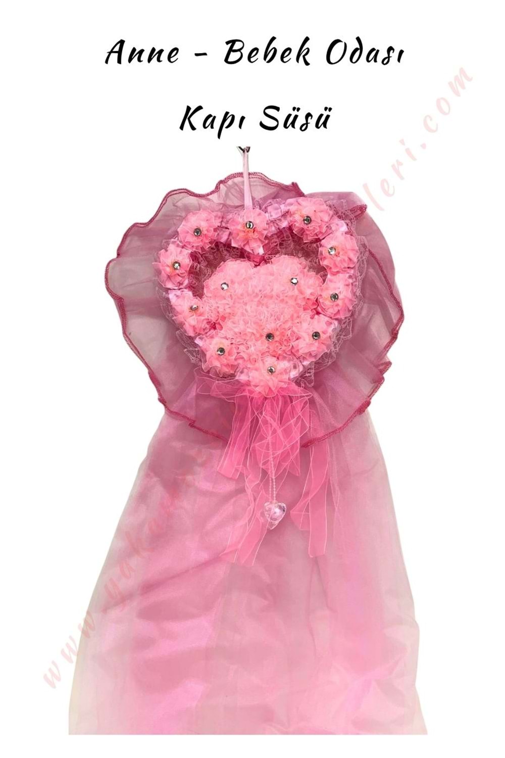 Kalpli Bebek Kapı Süsü Tül - Pembe