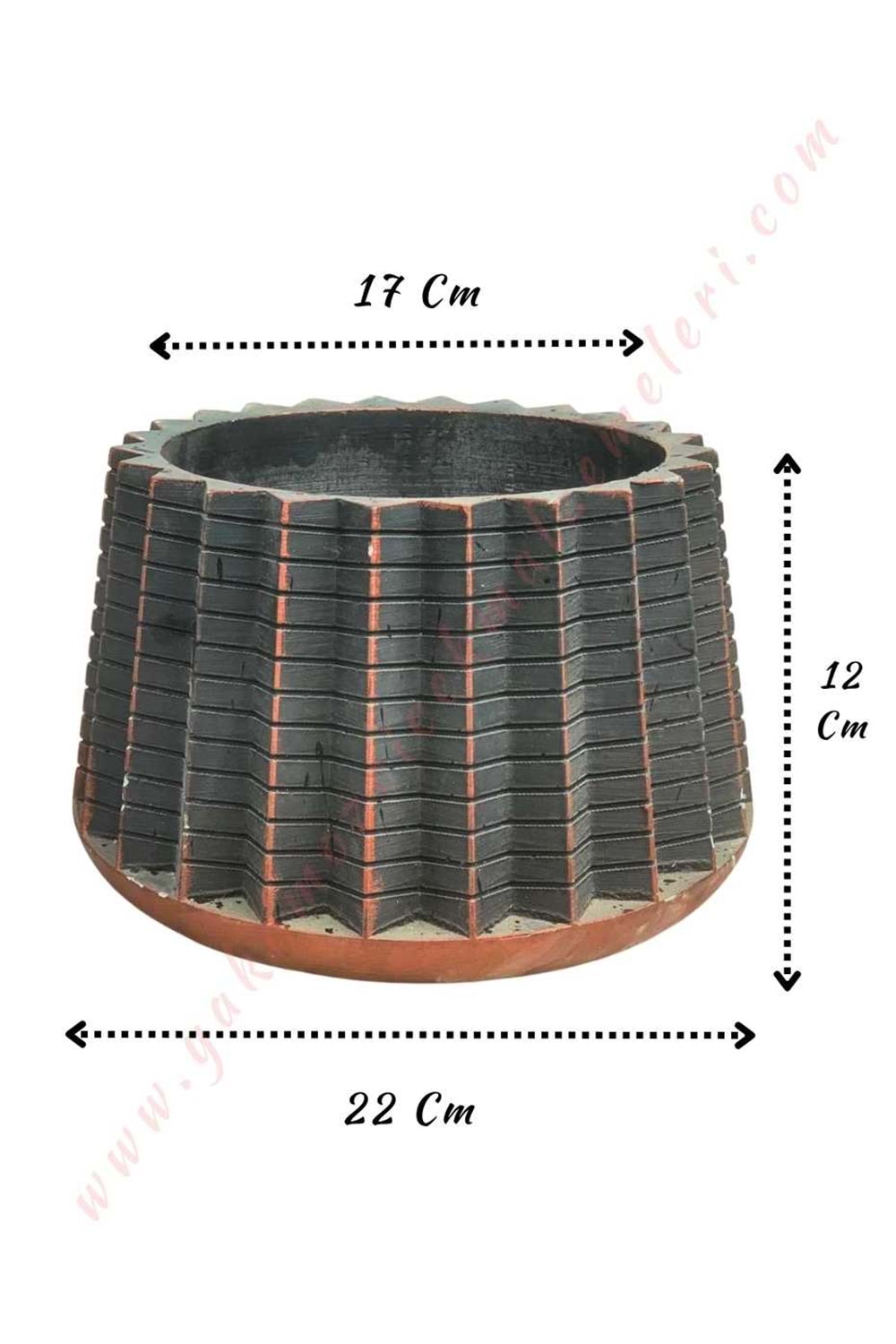 Beton Saksı Kuyu Model Çap 22 Cm Yükseklik 12 Cm - Kahverengi-Siyah