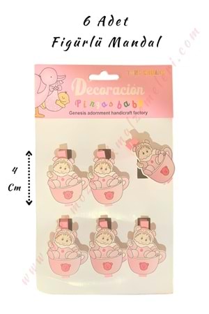 Figürlü Mandal - 6 lı Paket - Pembe Fincanda Bebek