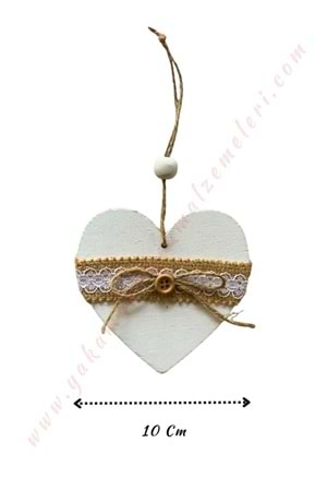 Asılabilir Ahşap Kalp 10 Cm - Beyaz