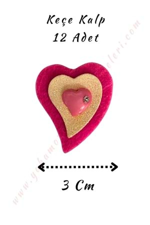 Keçe Kalp 12 Adet 3 Cm - Pembe