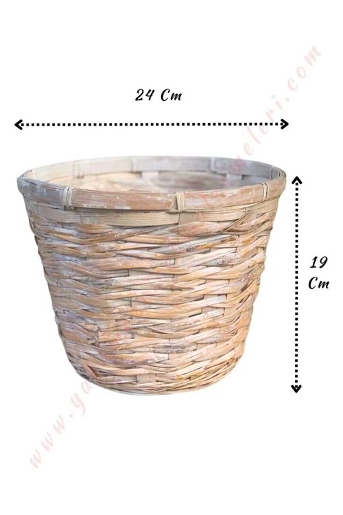 Hasır Sepet Eskitme Beyaz Boyalı Çap 24 Cm Yükseklik 19 Cm