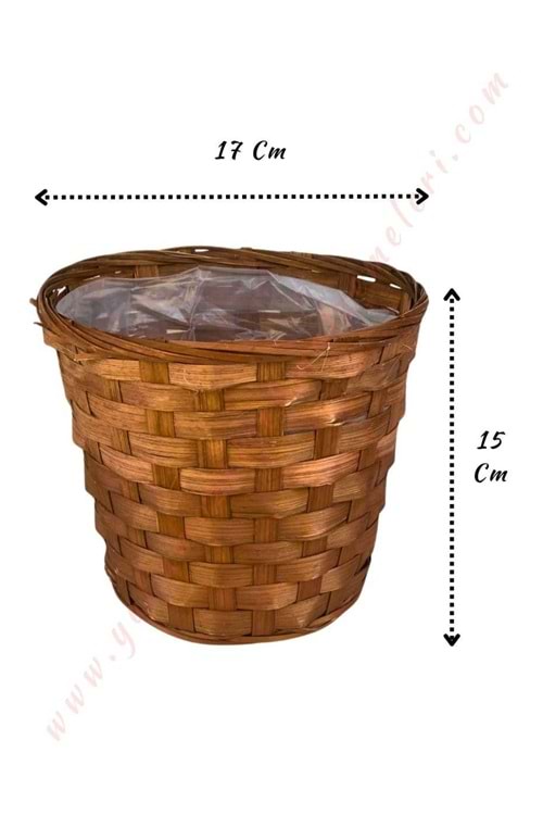 Hasır Sepet Saksı Kahverengi Çap 17 Cm Yükseklik 15 Cm