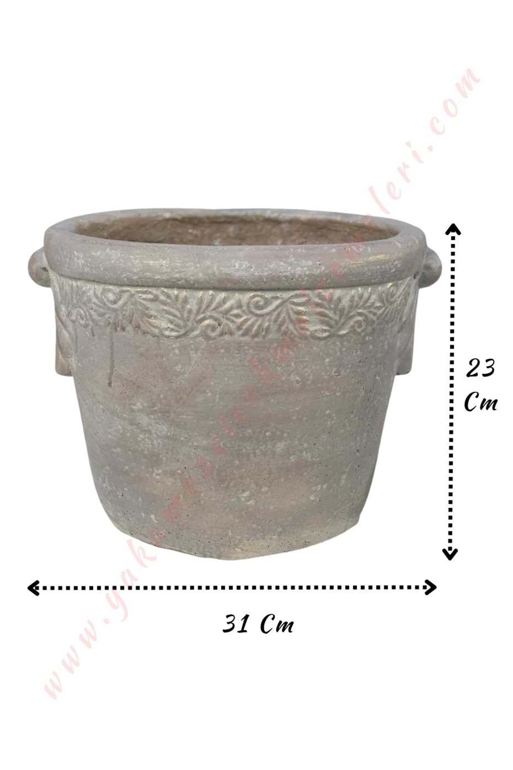 Kulplu İşlemeli Beton Saksı Çap 31 Yüksekli 23 Cm
