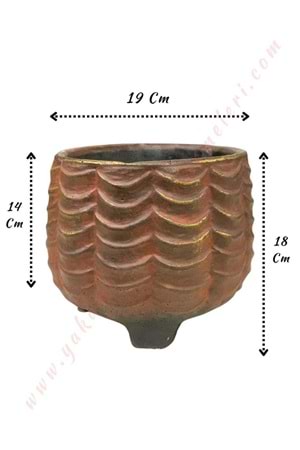 Ayaklı Beton Saksı Oluklu Model Çap 19 Cm Yükseklik 18 Cm - Bakır