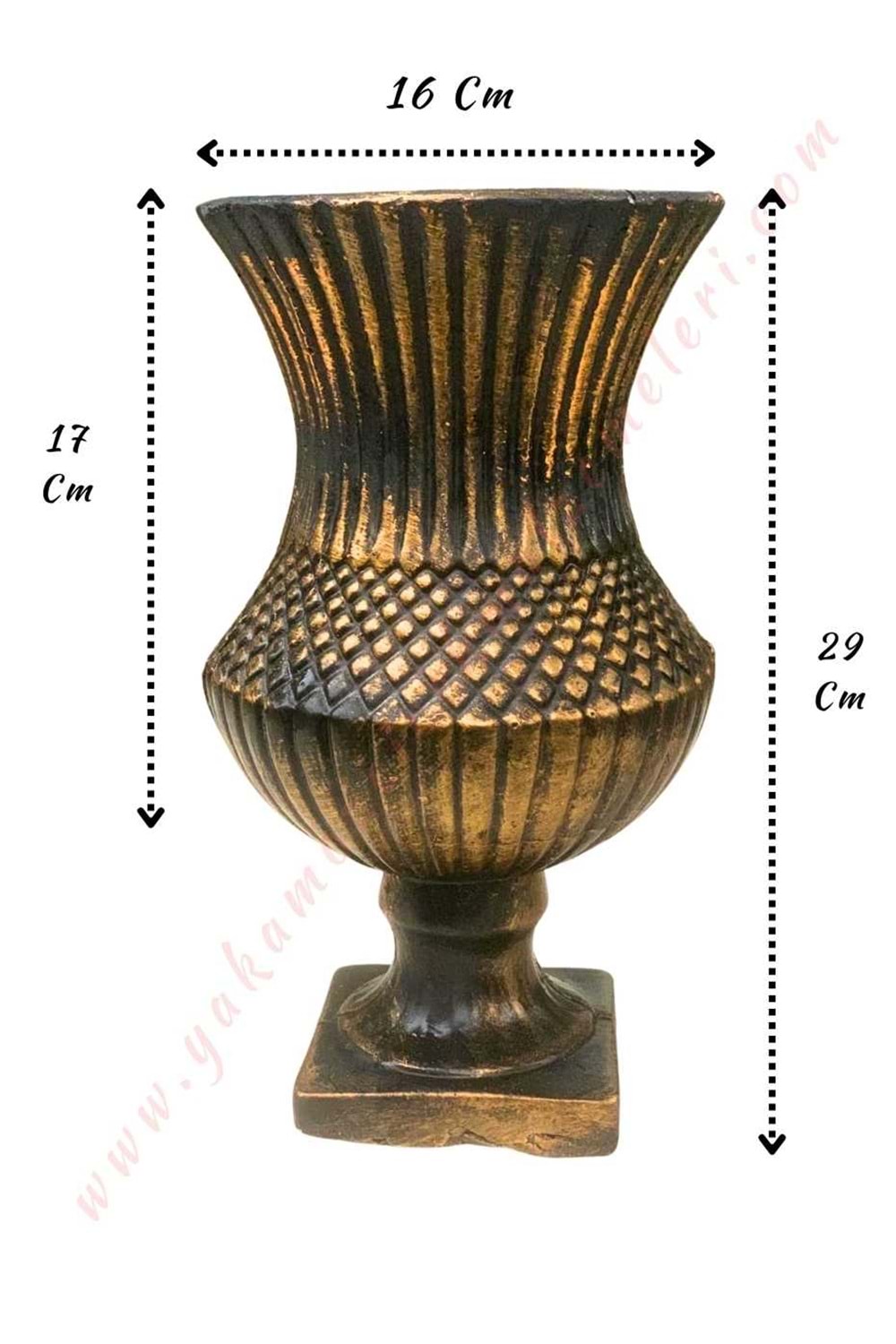 Ayaklı Beton Vazo Çap 16 Cm Yükseklik 29 Cm - Gold-Siyah