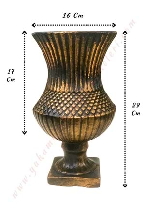 Ayaklı Beton Vazo Çap 16 Cm Yükseklik 29 Cm - Gold-Siyah