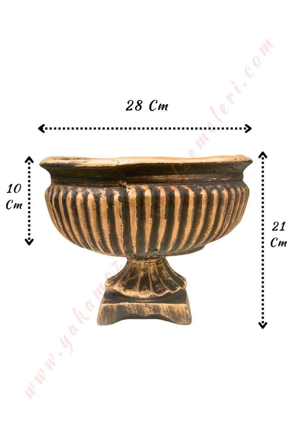 Ayaklı Beton Barok Saksı Eskitme Boyalı Çap 28 Cm Yükseklik 21 Cm - Altın - Gold