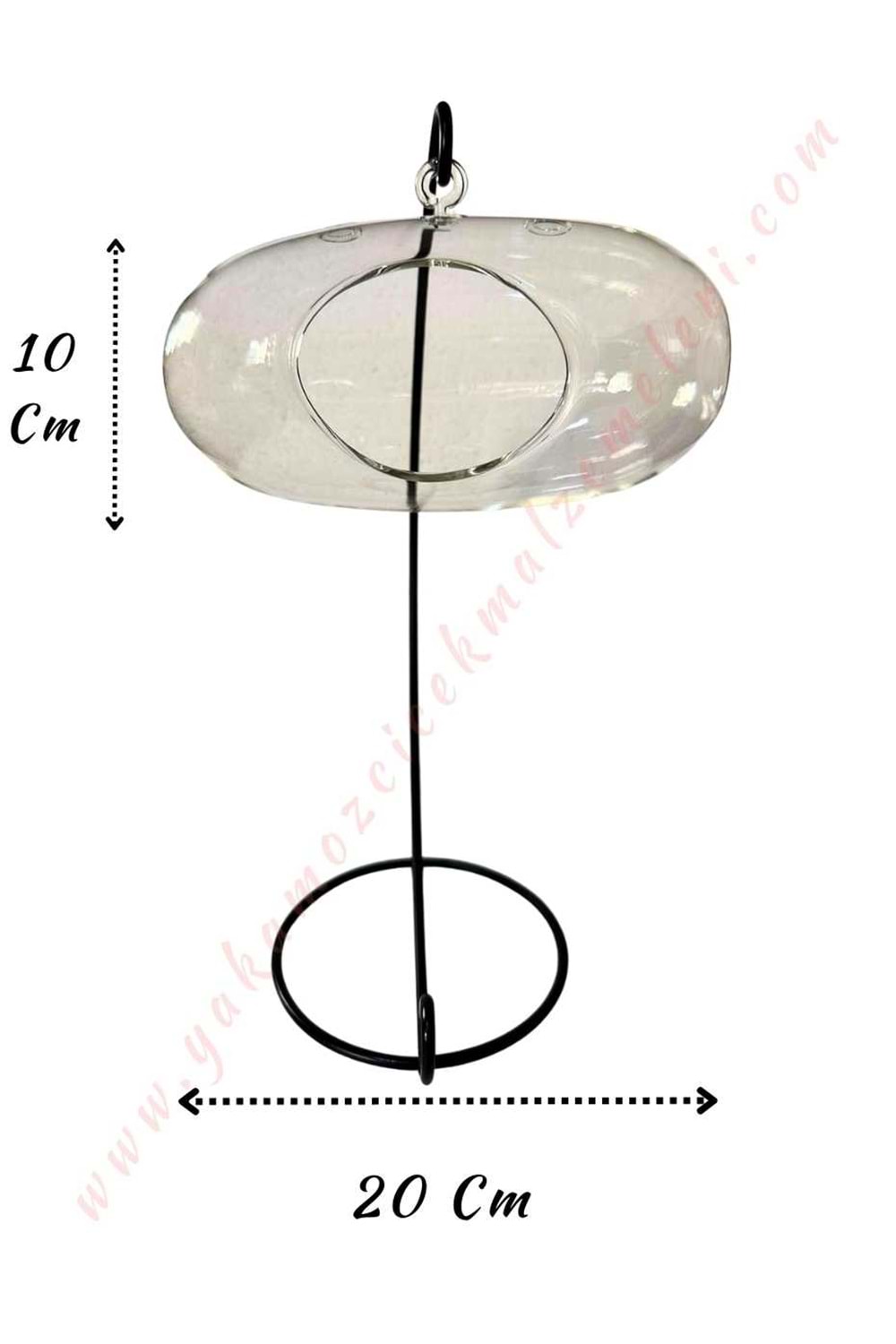 Dekoratif Cam Ufo Kandil Mumluk 20*10 Cm YK-201 Büyük Boy Metal Askılı 33 Cm Ferforje Ayaklı