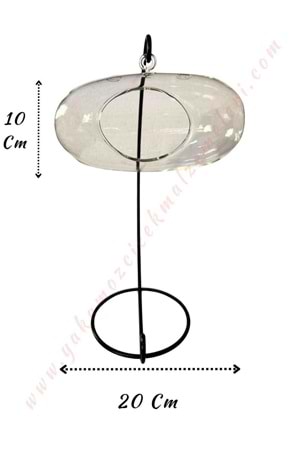 Dekoratif Cam Ufo Kandil Mumluk 20*10 Cm YK-201 Büyük Boy Metal Askılı 33 Cm Ferforje Ayaklı