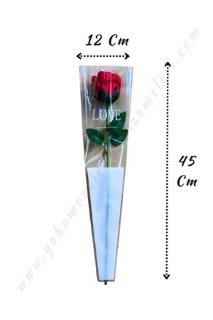Çiçek Poşeti Love Yazılı 50 Adet 12*45 Cm - Tek Güllük YK-108 - Beyaz