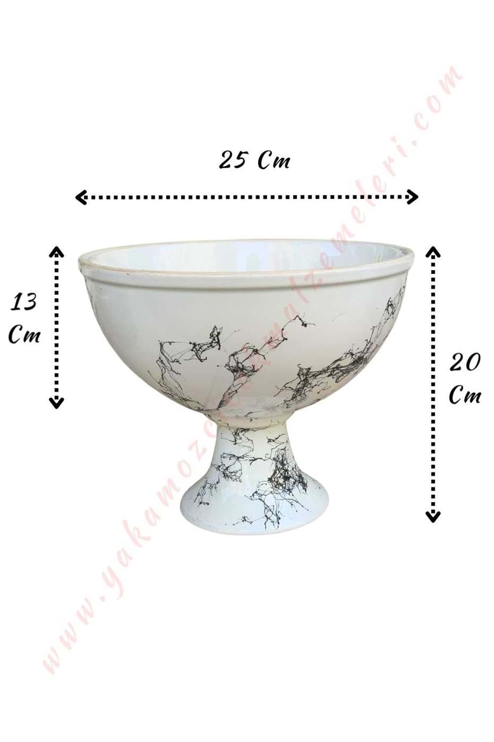 Ayaklı Seramik Büyük Boy Saksı Kupa Çap 25 Cm Yükseklik 20 Cm - Beyaz