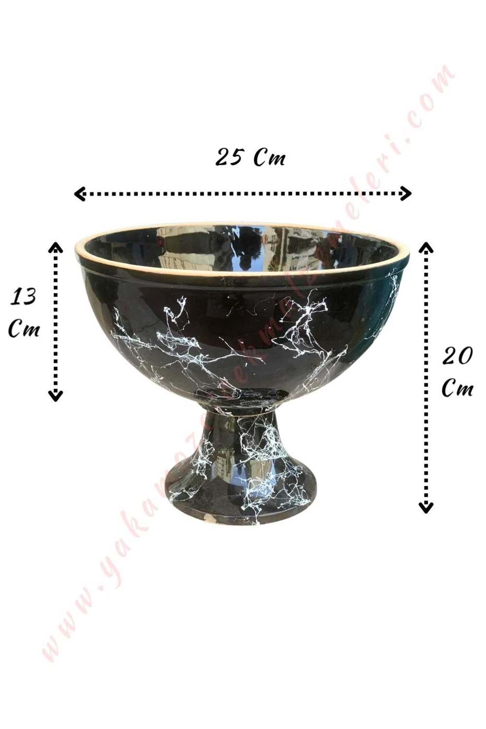 Ayaklı Seramik Büyük Boy Saksı Kupa Çap 25 Cm Yükseklik 20 Cm - Siyah