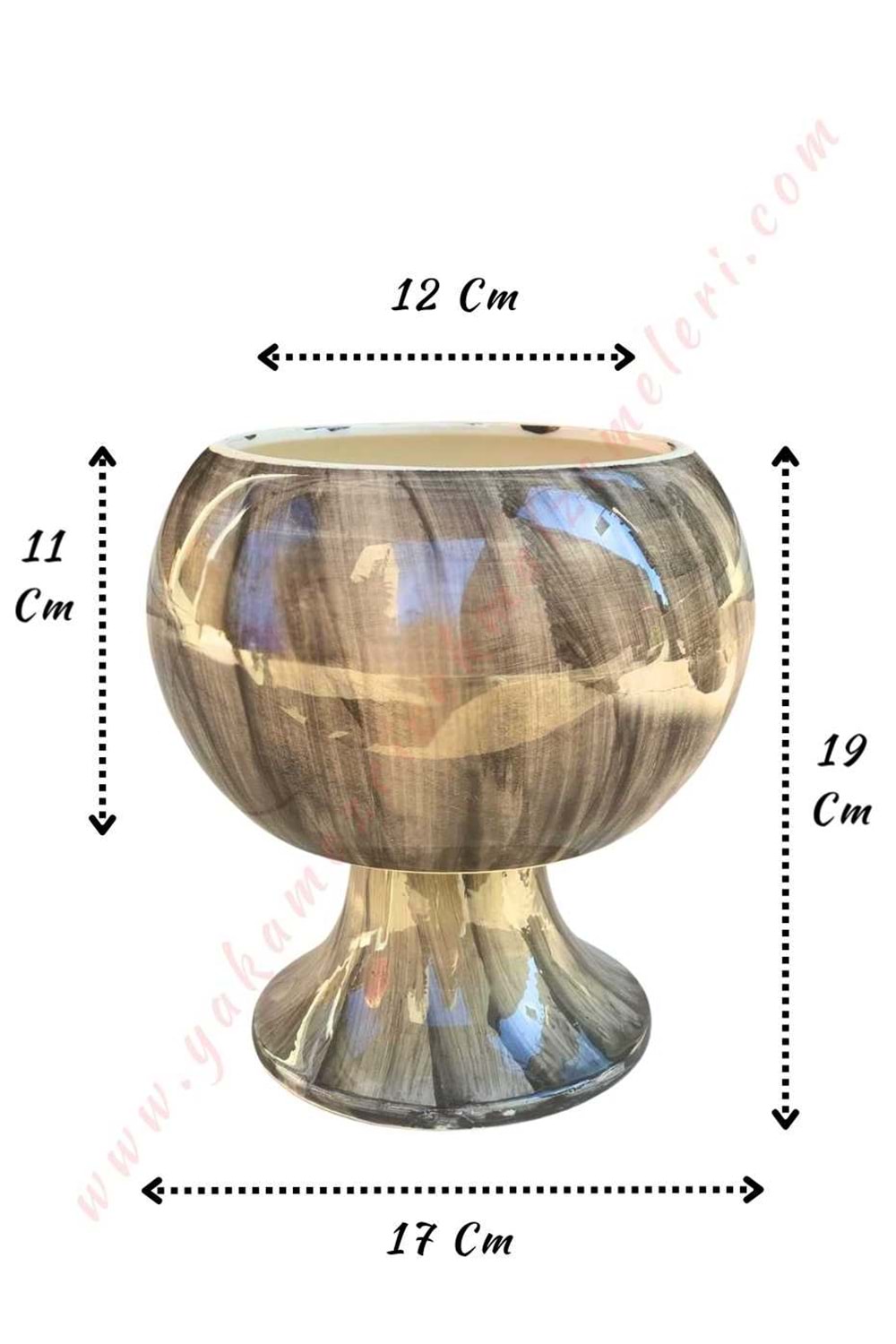 Ayaklı Seramik Top Saksı Çap 17 Cm Yükseklik 19 Cm - Gri
