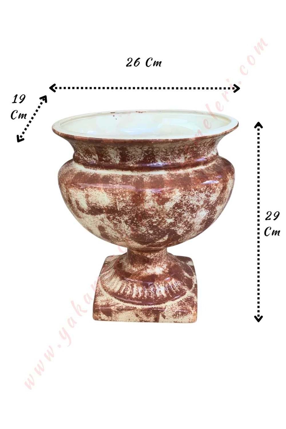 Ayaklı Seramik Antik Oval Kupa Vazo 26*29 Cm - Açık Kahverengi