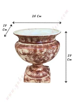 Ayaklı Seramik Antik Oval Kupa Vazo 26*29 Cm - Açık Kahverengi
