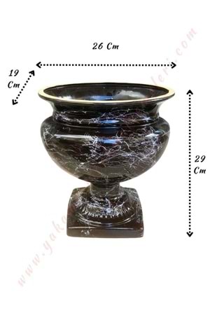 Ayaklı Seramik Antik Oval Kupa Vazo 26*29 Cm - Gri-Siyah