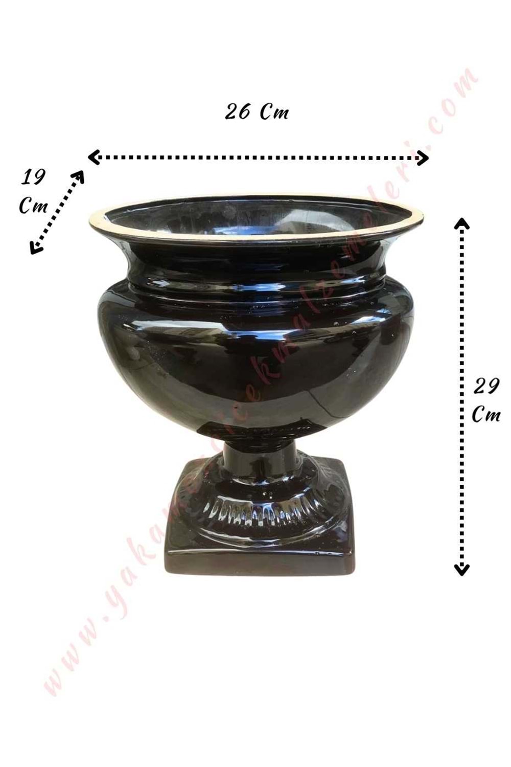 Ayaklı Seramik Antik Oval Kupa Vazo 26*29 Cm - Siyah