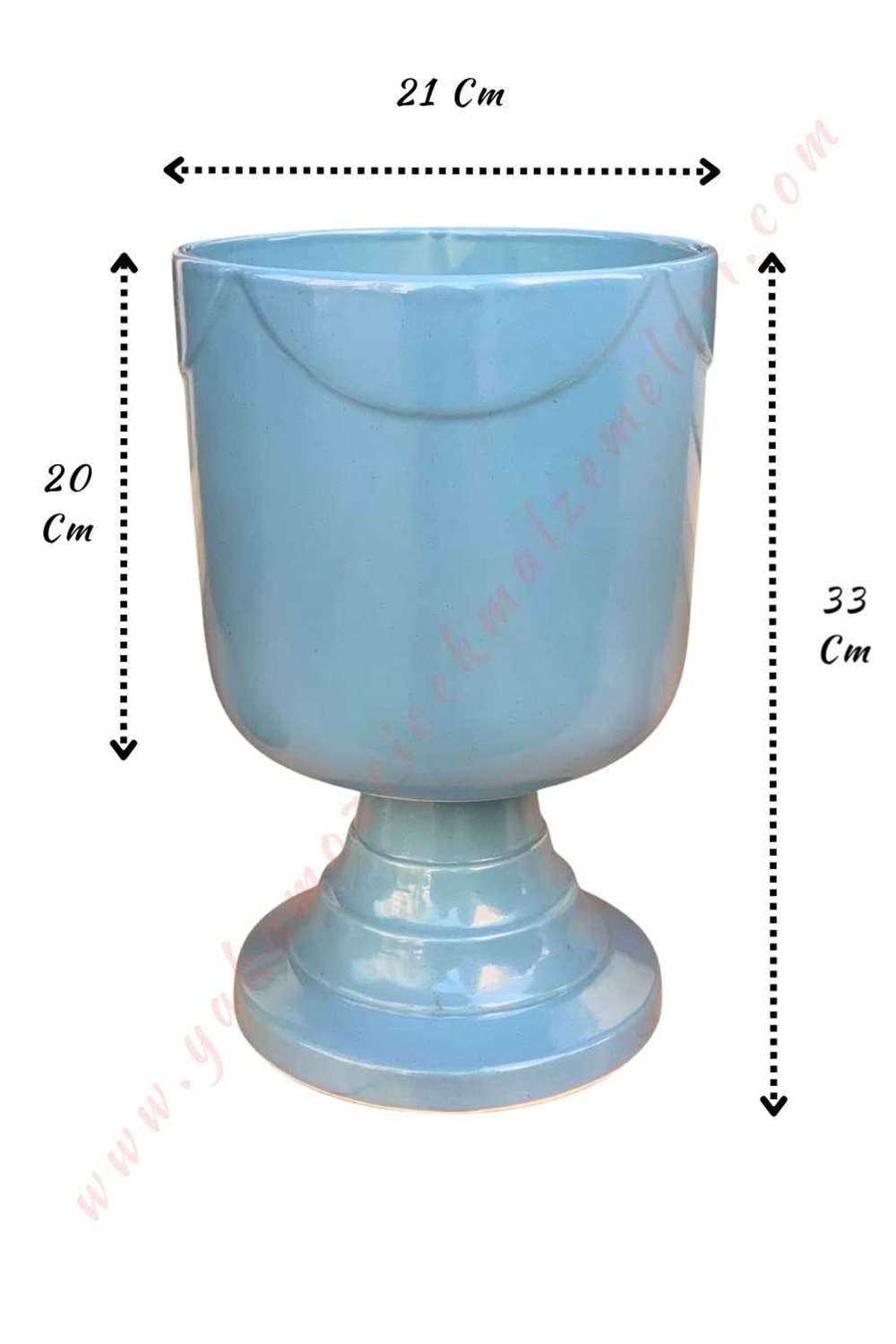 Ayaklı Büyük Boy Seramik Kupa Saksı Çap 21 Cm Yükseklik 33 Cm - Açık Mavi