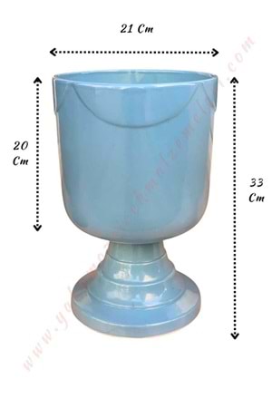 Ayaklı Büyük Boy Seramik Kupa Saksı Çap 21 Cm Yükseklik 33 Cm - Açık Mavi