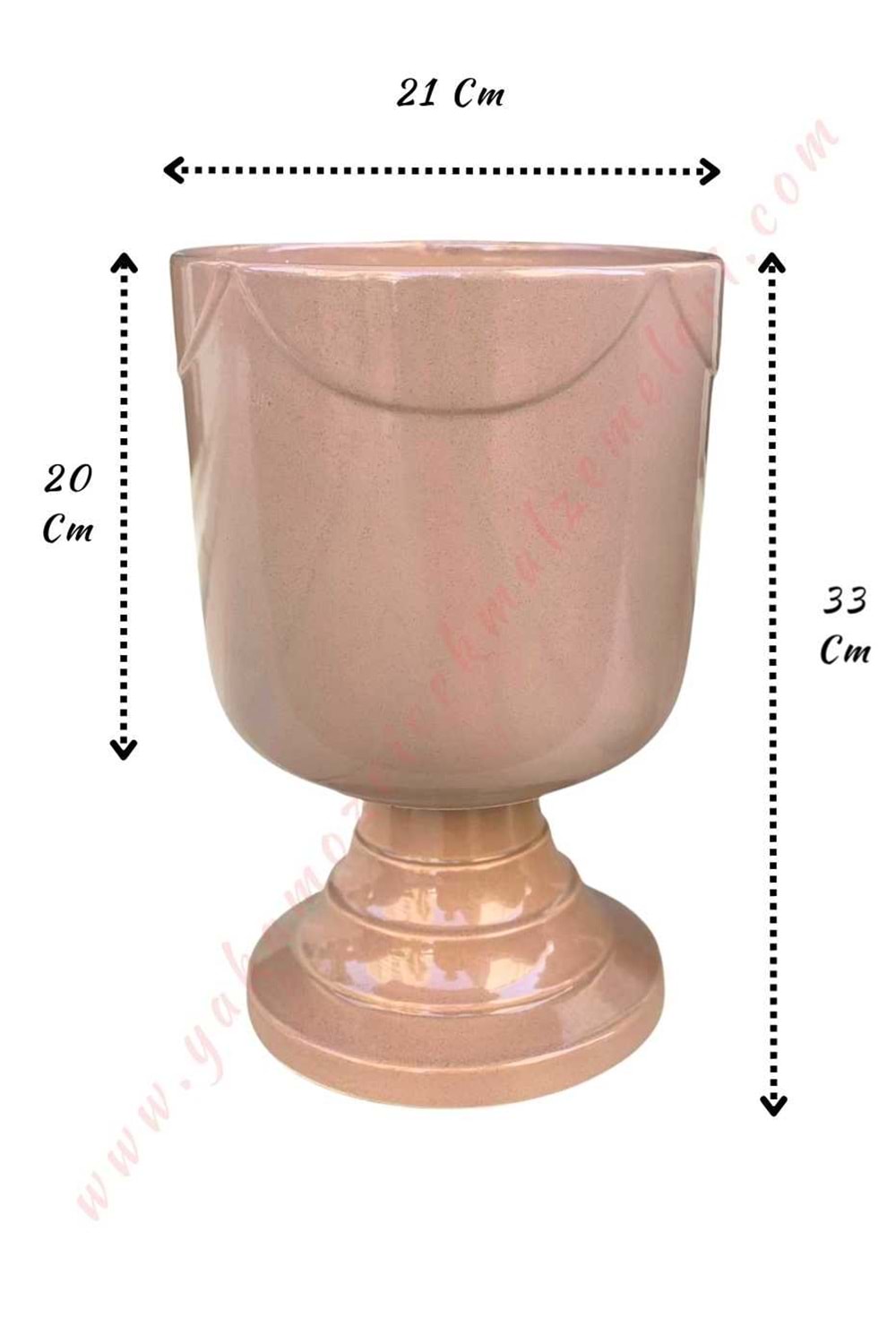 Ayaklı Büyük Boy Seramik Kupa Saksı Çap 21 Cm Yükseklik 33 Cm - Açık Pembe