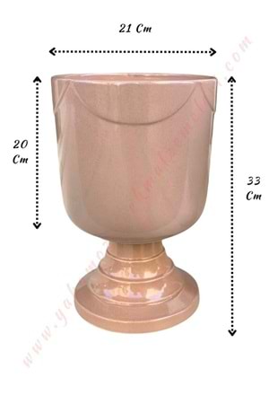 Ayaklı Büyük Boy Seramik Kupa Saksı Çap 21 Cm Yükseklik 33 Cm - Açık Pembe