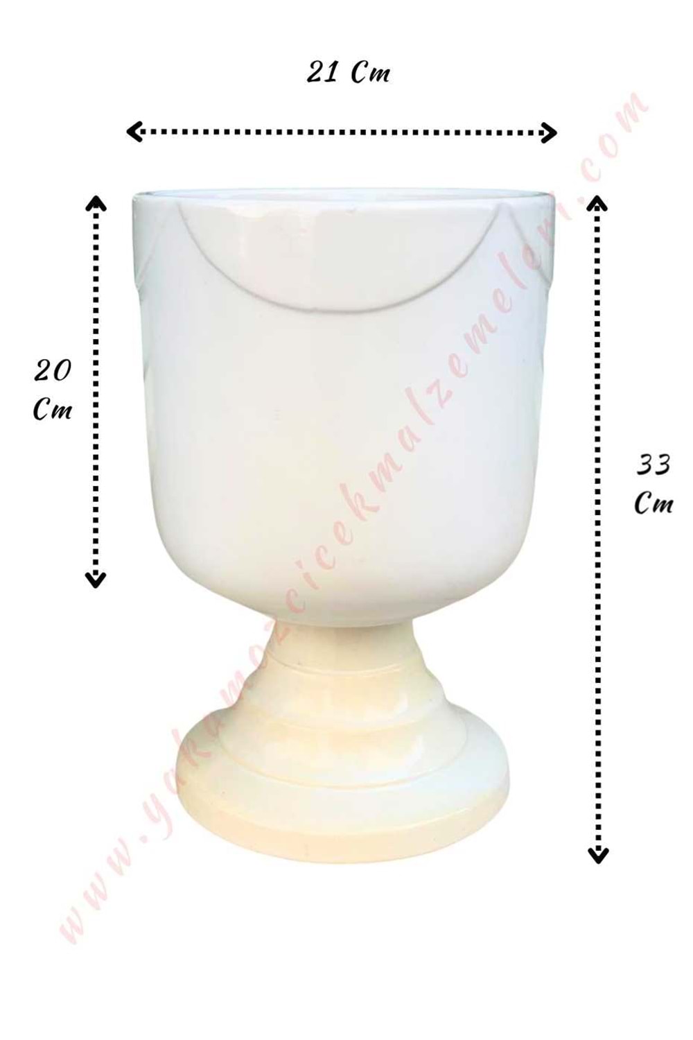 Ayaklı Büyük Boy Seramik Kupa Saksı Çap 21 Cm Yükseklik 33 Cm - Beyaz