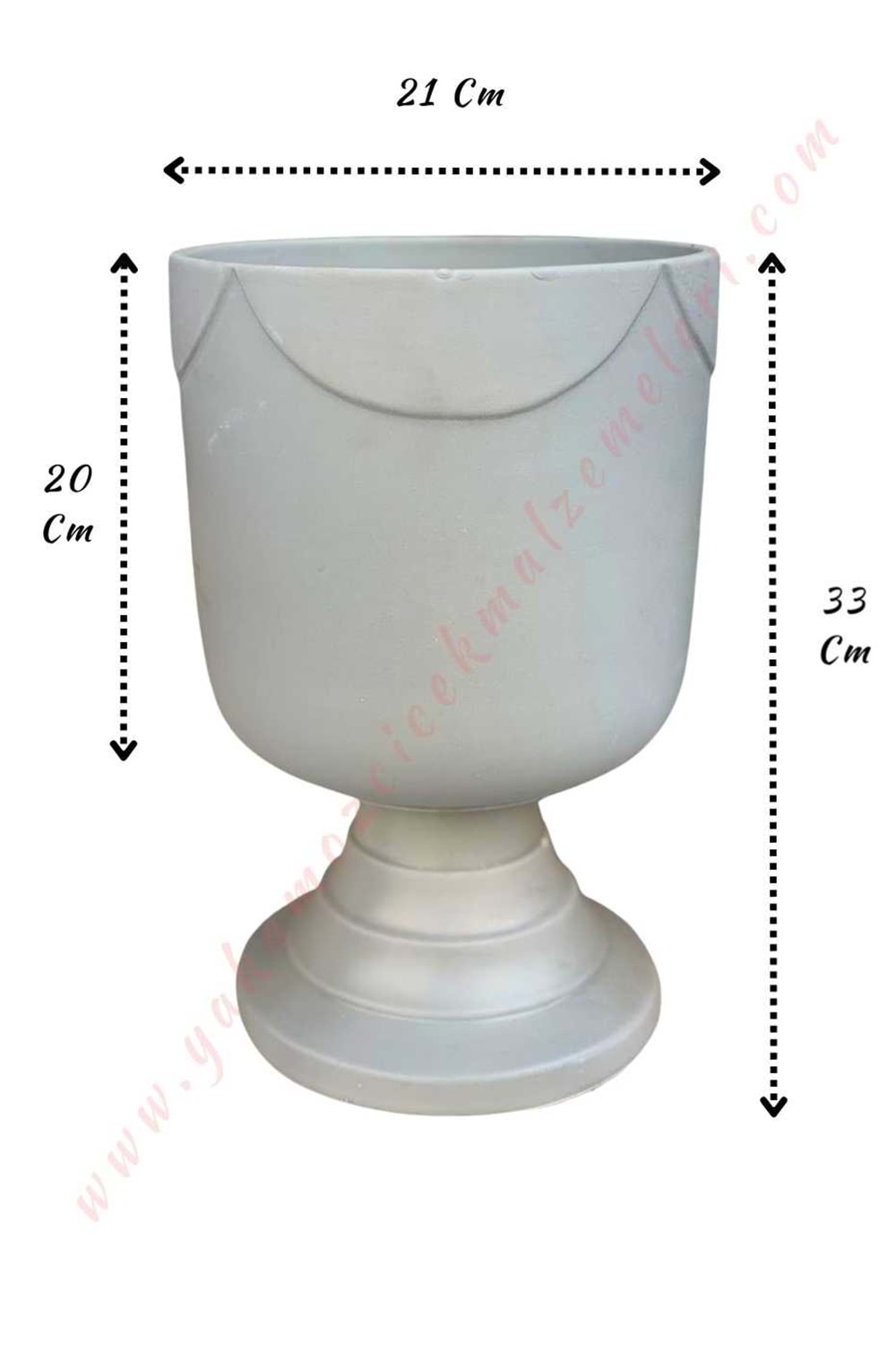 Ayaklı Büyük Boy Seramik Kupa Saksı Çap 21 Cm Yükseklik 33 Cm - Gri