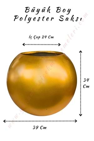 Büyük Boy Polyester Küre Saksı Çap 39 Cm Yükseklik 34 Cm - Altın - Gold