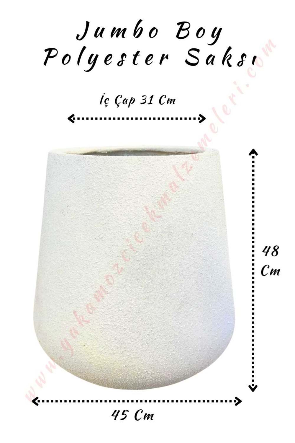 Jumbo Boy Polyester Saksı Çap 45 Cm Yükseklik 48 Cm - Beyaz