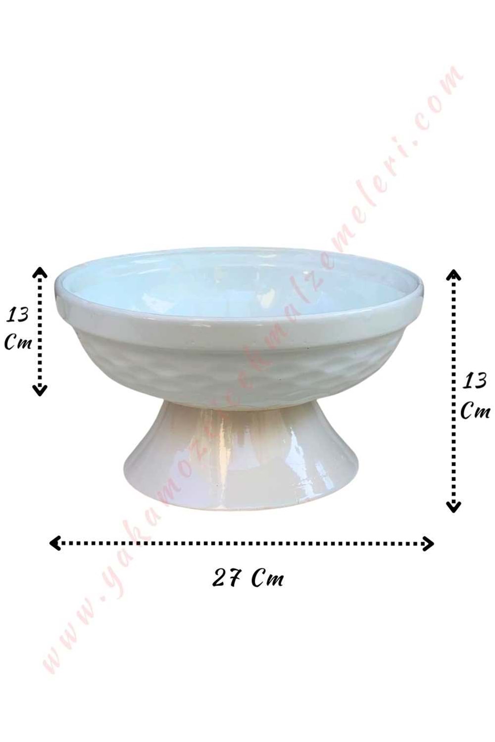 Ayaklı Seramik Küçük Çanak Saksı Çap 20 Cm Yükseklik 12 Cm - Beyaz