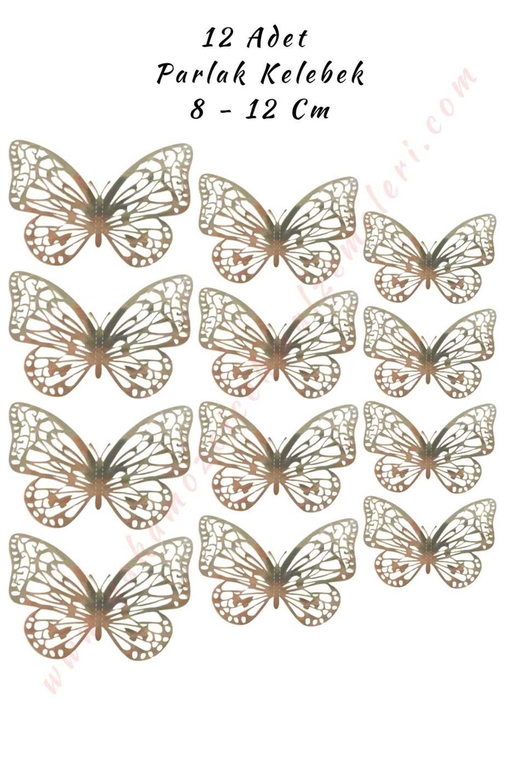 12 Adet Tek Kanatlı Parlak Kelebek 3D 8 - 12 Cm Mat - Gümüş