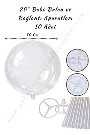 Bobo Balon ve Bağlantı Aparatları - 20 İnch - 10 Adet