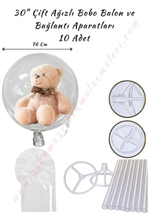 Bobo Balon ve Bağlantı Aparatları - 30 İnch Çift Girişli - 10 Adet