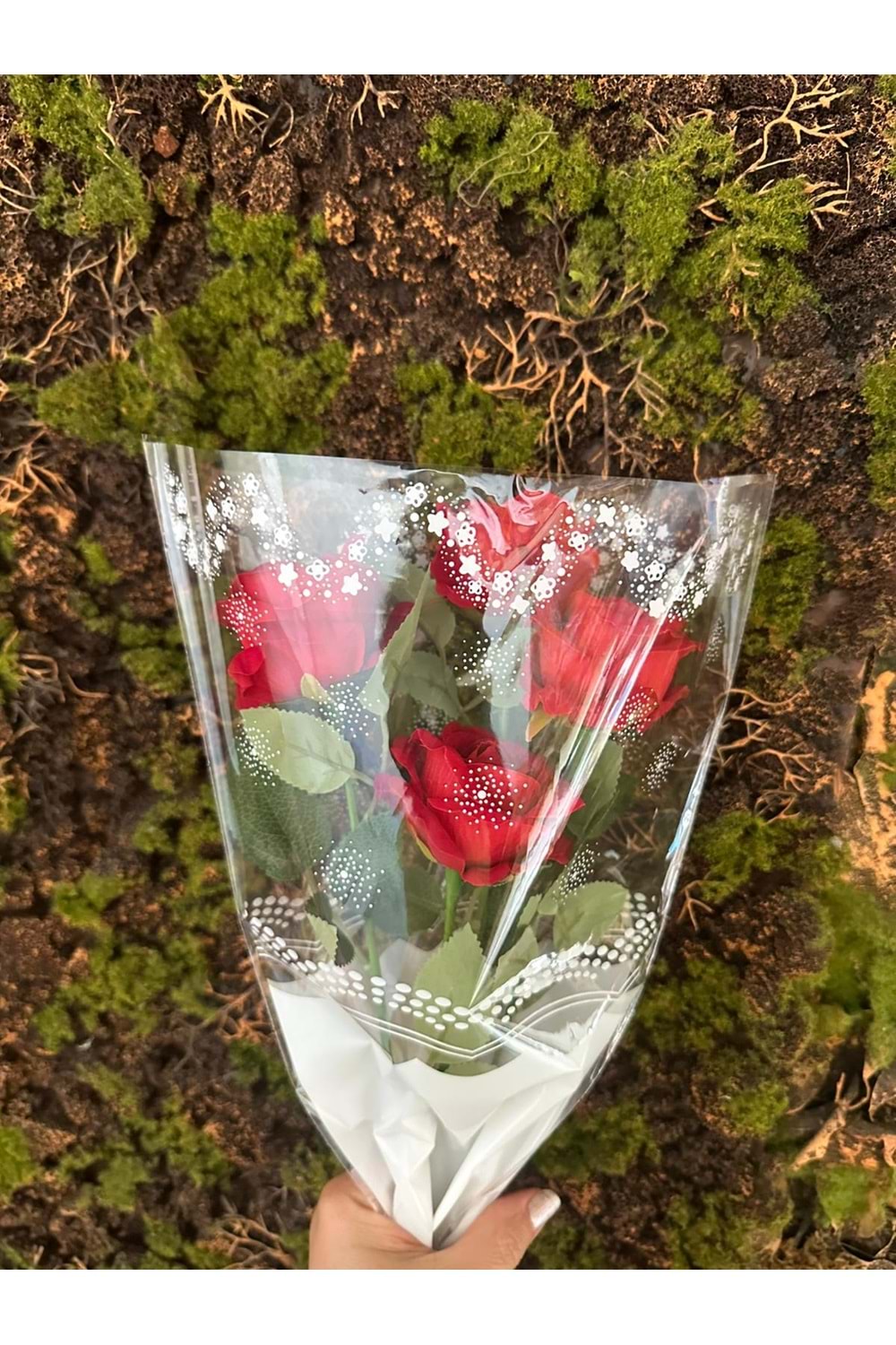 Çiçek - Buket Paketleme Poşeti Desenli Beyaz 100 Adet 28*35 Cm YK-309