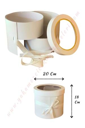 Açılabilir Bölmeli Şeffaf Kapaklı Silindir Kutu Çap 20 Cm YK-327 - Beyaz