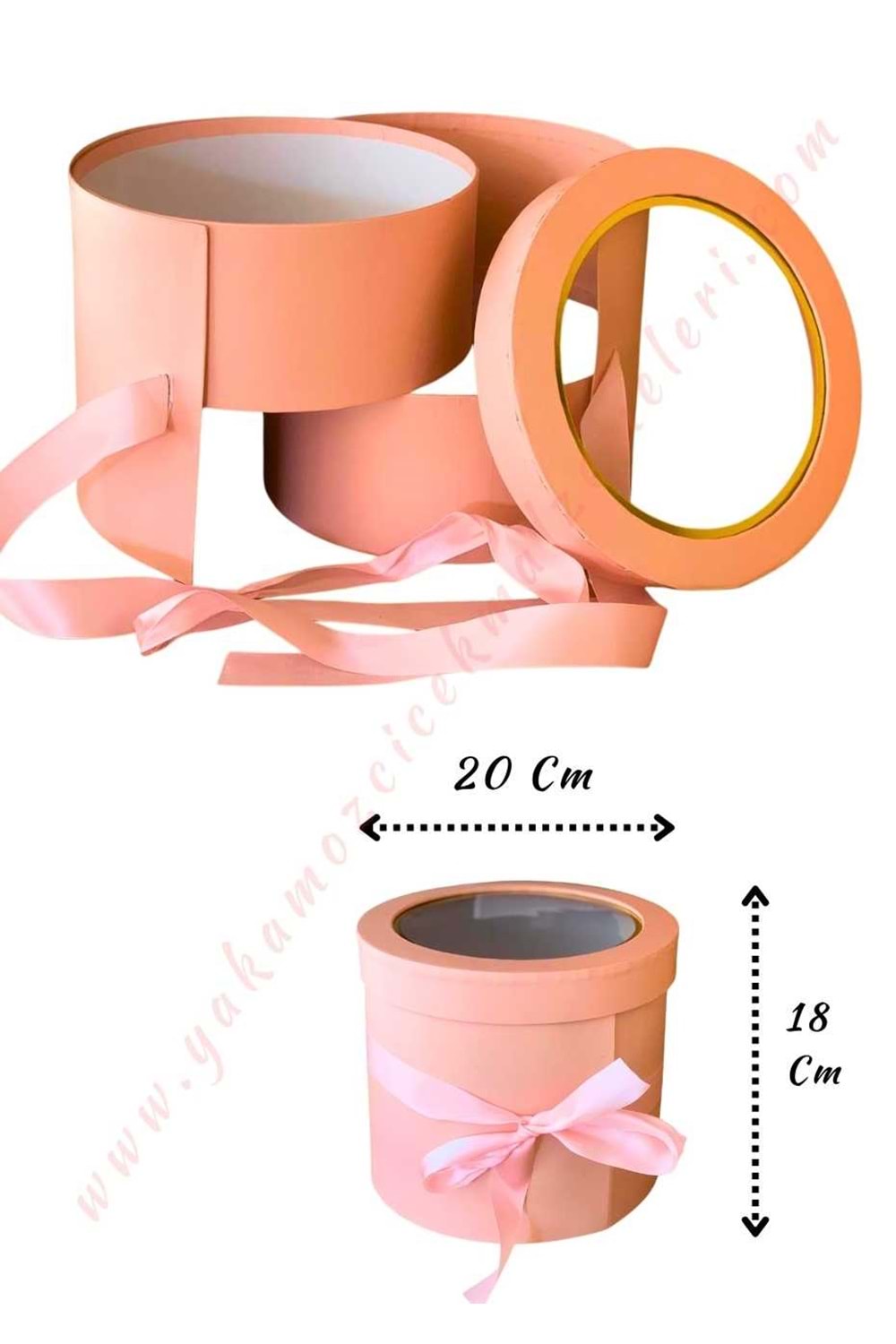 Açılabilir Bölmeli Şeffaf Kapaklı Silindir Kutu Çap 20 Cm YK-327 - Pembe