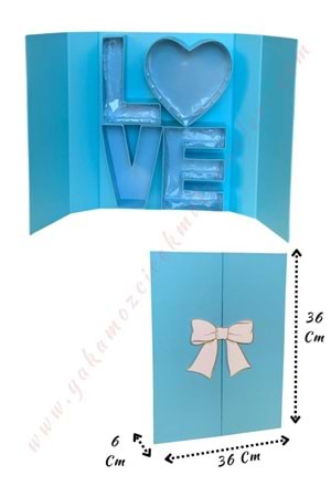 Love Yazılı Kapaklı Çiçek Çikolata Hediye Kutusu YK-333 - Mavi