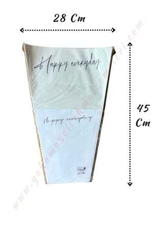 Çiçek - Buket Paketleme Poşeti Happy Everyday Yazılı 20 Adet 28*45 Cm YK-263 - Beyaz