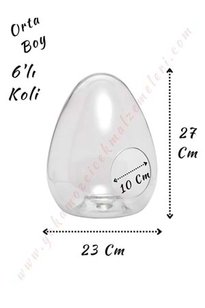 Cam Teraryum Yumurta Orta Boy 23*27 Cm Ağız Çapı 10 Cm 6 Lı Koli - Yumurta