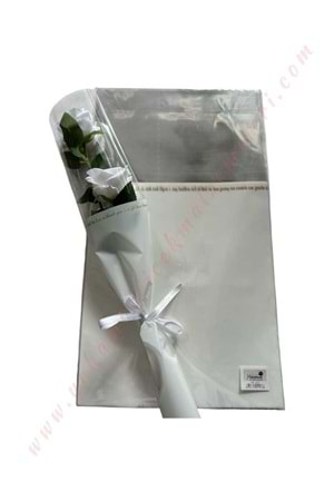 Çiçek - Buket Paketleme Poşeti Yazılı 20 Adet 29*50 Cm YK-267 - Beyaz