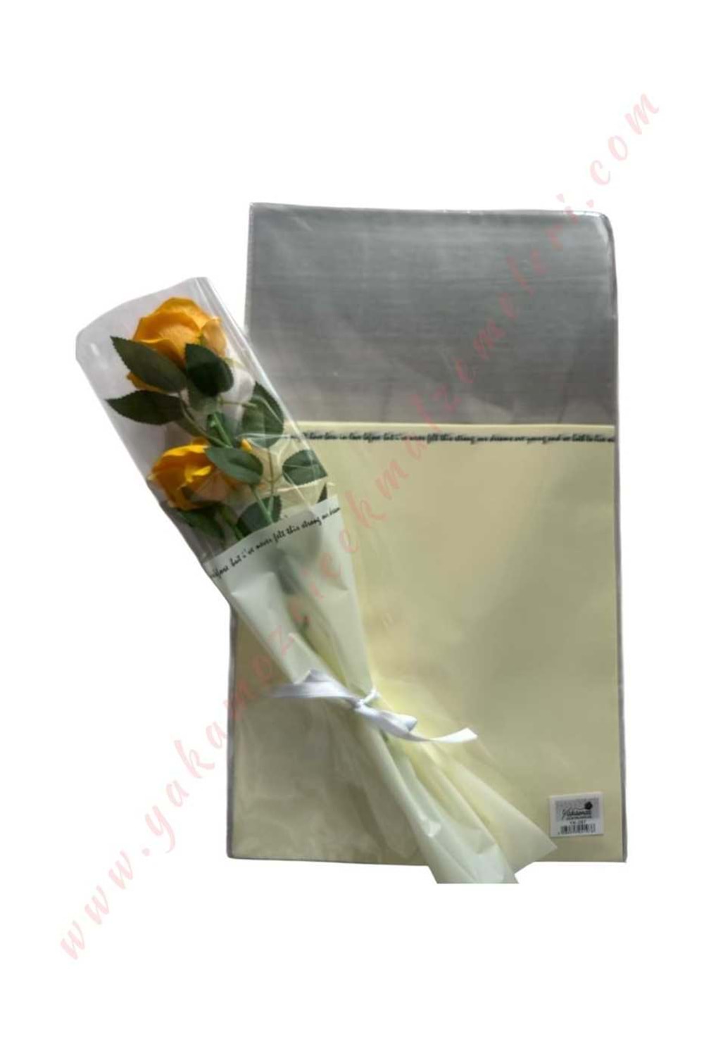 Çiçek - Buket Paketleme Poşeti Yazılı 20 Adet 29*50 Cm YK-267 - Krem