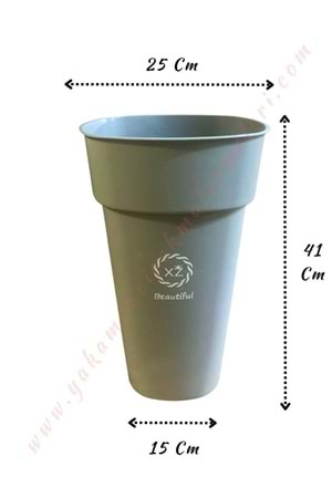 Plastik Kare Çiçek Kovası Büyük Boy XZ Beautiful 25*41 Cm - Gri